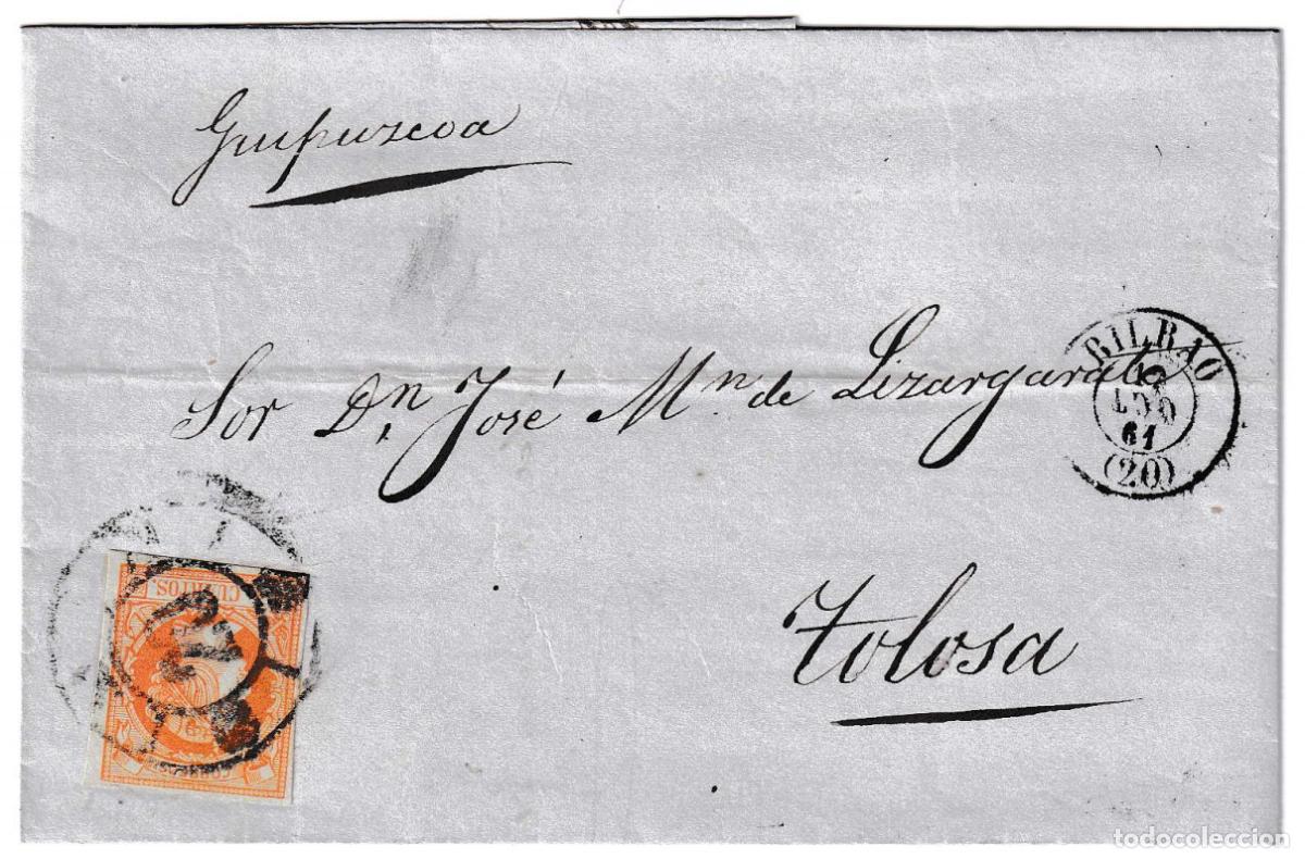 Sellos: 1861. Carta de Bilbao a Tolosa