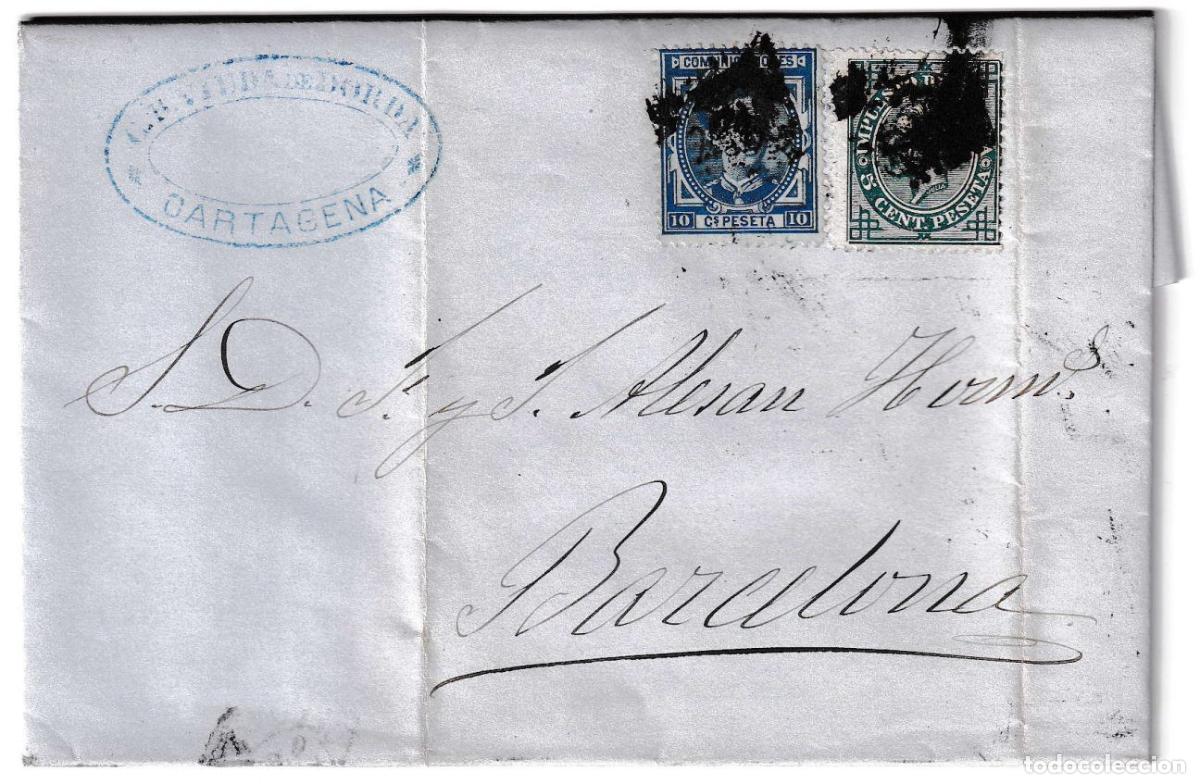 Sellos: 1877. Carta de Cartagena a Barcelona