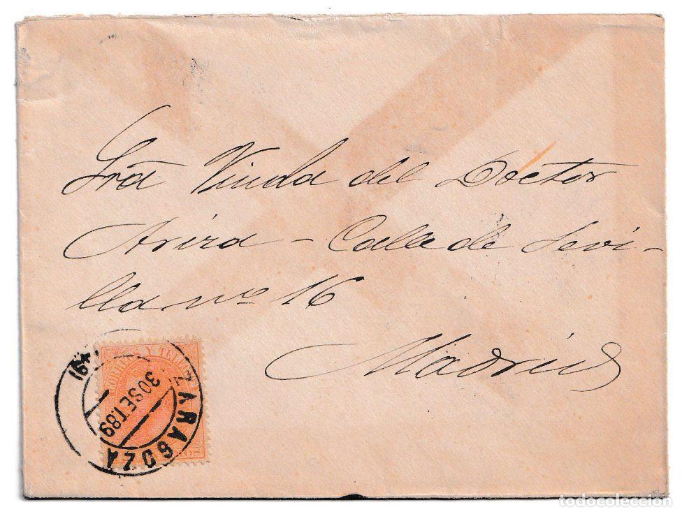 Sellos: 1889. Sobre de confecci&oacute;n mec&aacute;nica de Zaragoza a Madrid