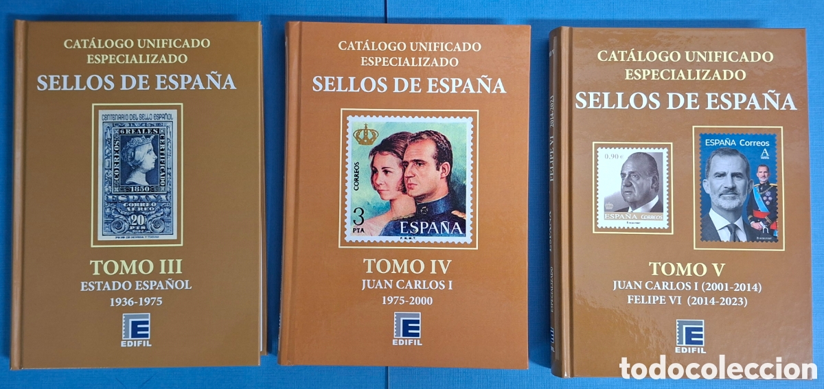 Sellos: Lote de 3 cat&aacute;logos especializados de 1936 a 2023