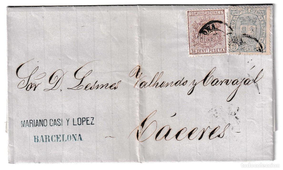 Sellos: 1875. Carta de Barcelona a C&aacute;ceres