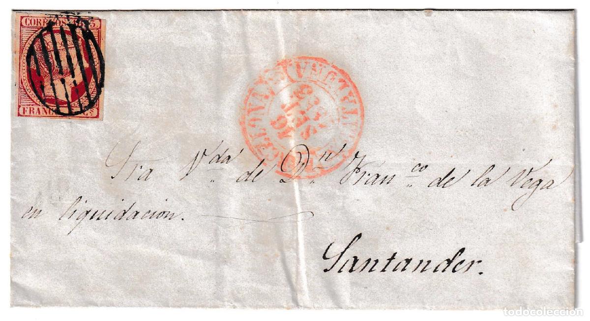 Sellos: 1853. Envuelta de Barcelona a Santander