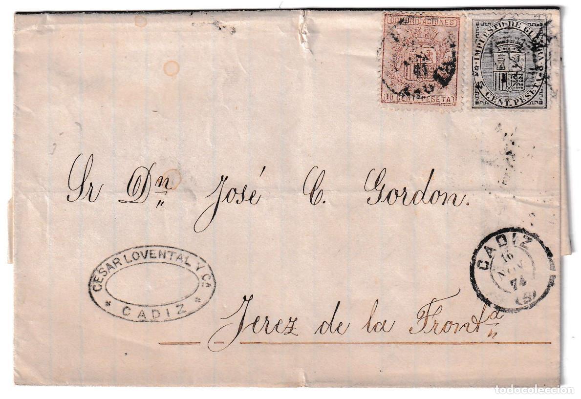 Sellos: 1874. Carta de C&aacute;diz a Jerez de la Frontera