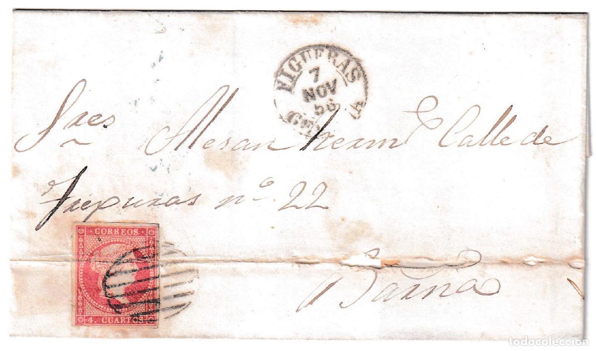 Sellos: 1856. Envuelta de Figueras a Barcelona