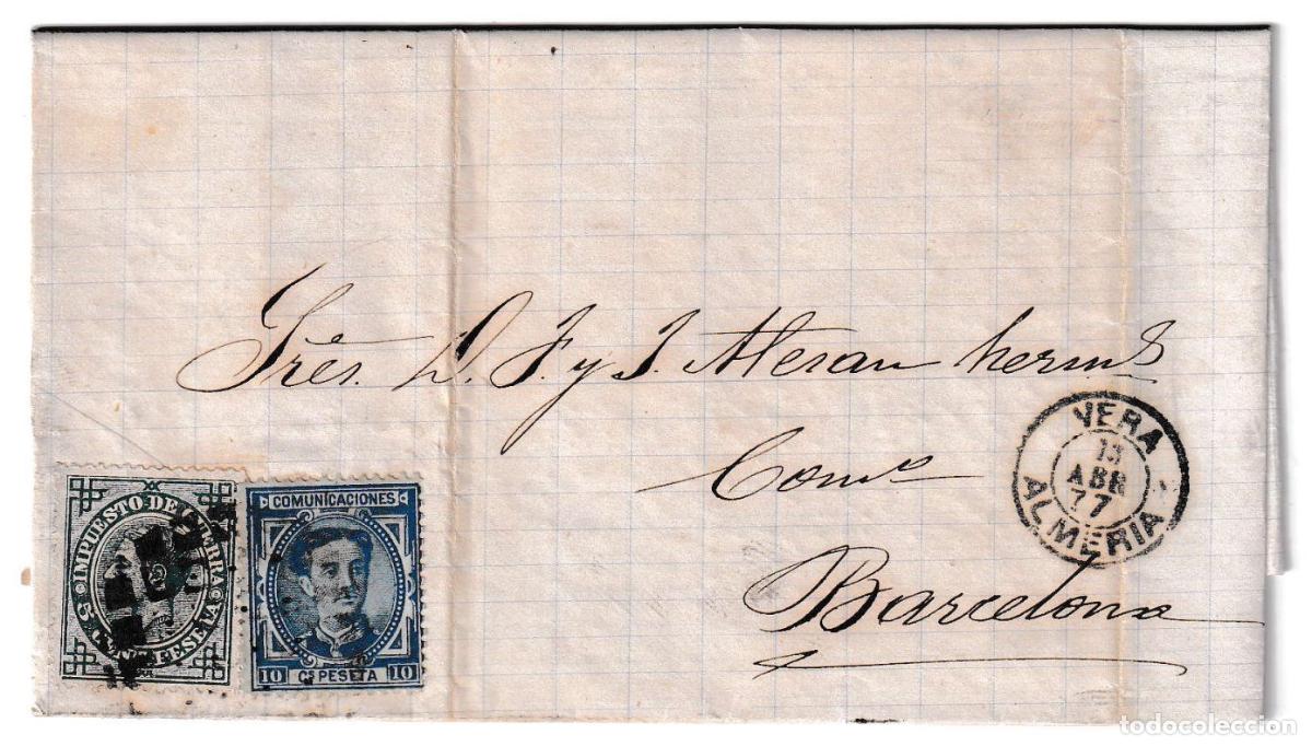 Sellos: 1877. Carta de Vera a Barcelona