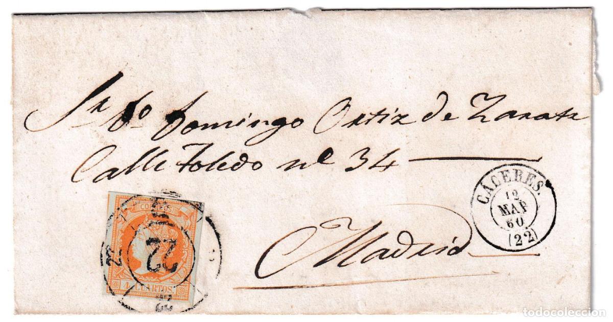 Sellos: 1860. Envuelta de C&aacute;ceres a Madrid