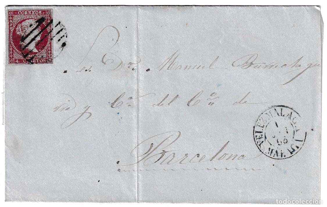 Sellos: 1858. Envuelta de Velez M&aacute;laga a Barcelona I