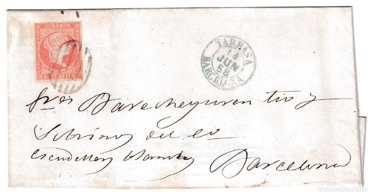Sellos: 1858. Envuelta de Tarrasa a Barcelona