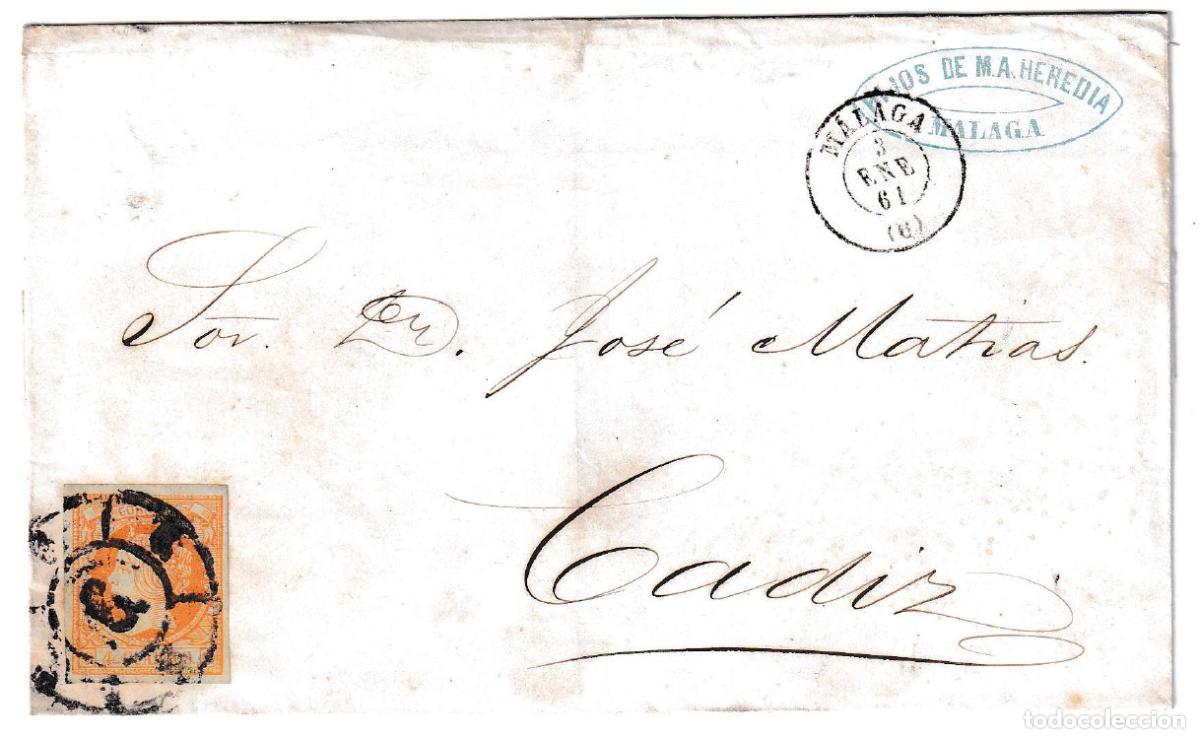 Sellos: 1861. Envuelta de M&aacute;laga a C&aacute;diz
