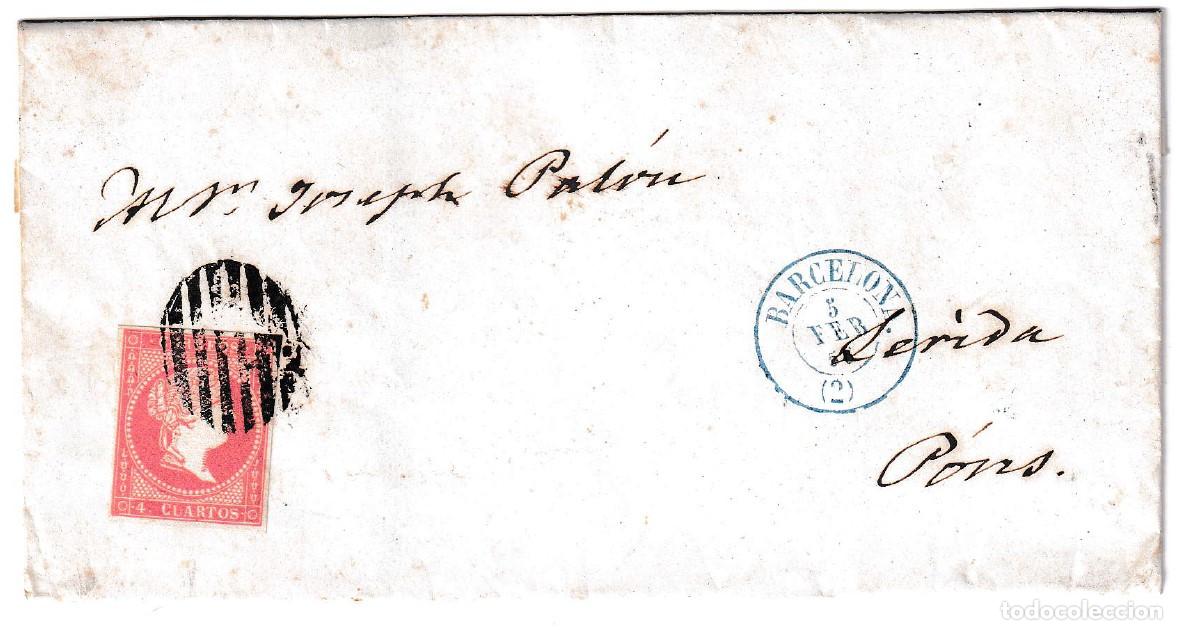 Sellos: 1858. Envuelta de Barcelona a Pons
