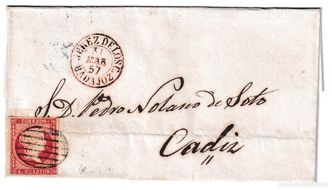 Sellos: 1857. Envuelta de Jerez de los Caballeros a C&aacute;diz