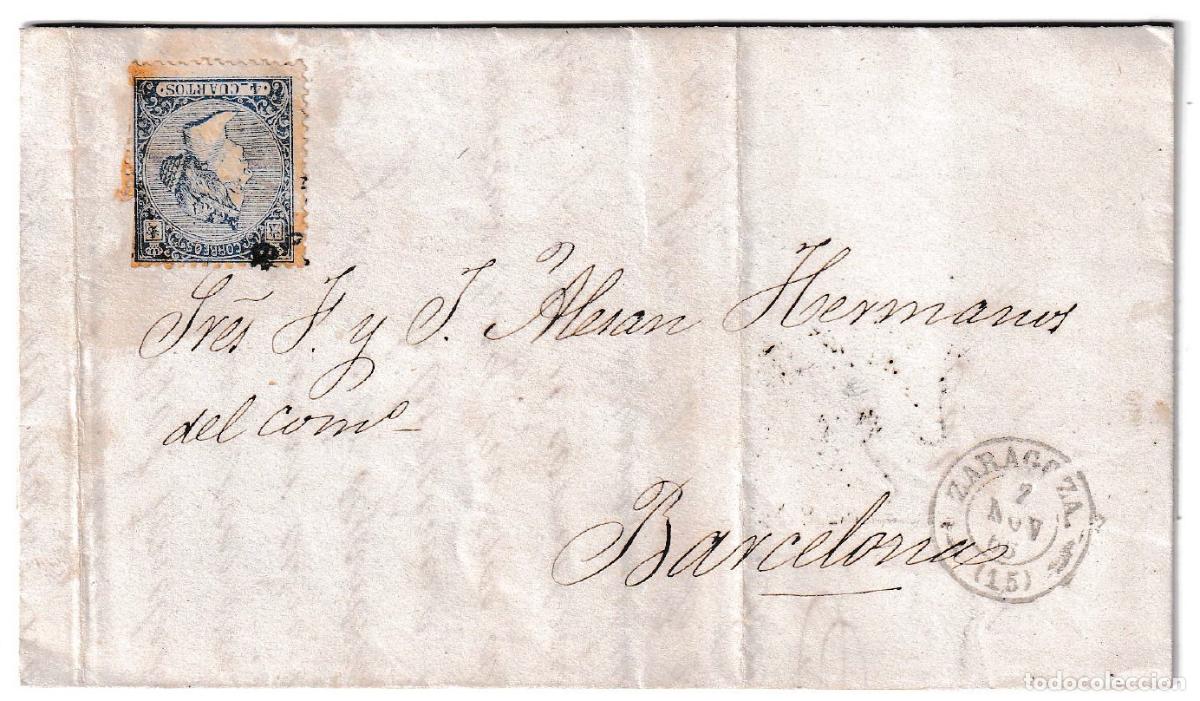 Sellos: 1866. Carta de Zaragoza a Barcelona