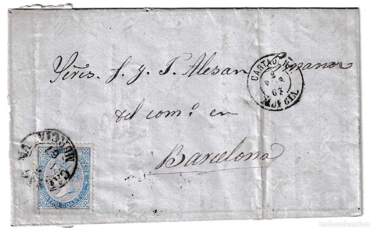 Sellos: 1867. Carta de Cartagena a Barcelona