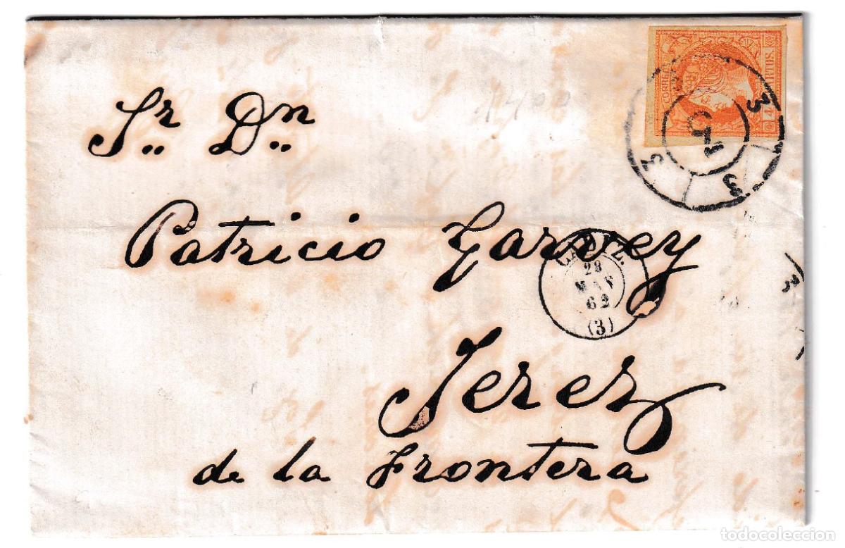 Sellos: 1862. Carta de C&aacute;diz a Jerez de la Frontera