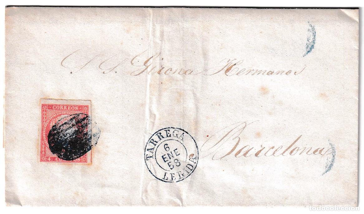 Sellos: 1858. Envuelta de T&aacute;rrega a Barcelona
