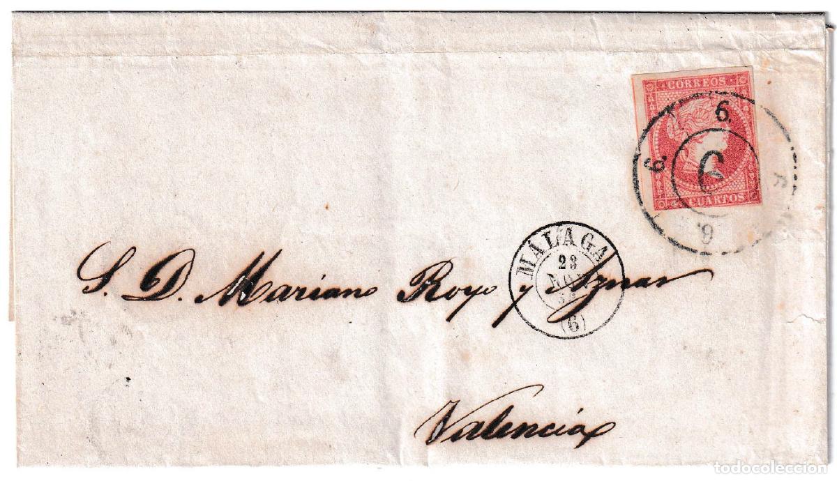 Sellos: 1858. Carta de M&aacute;laga a Valencia
