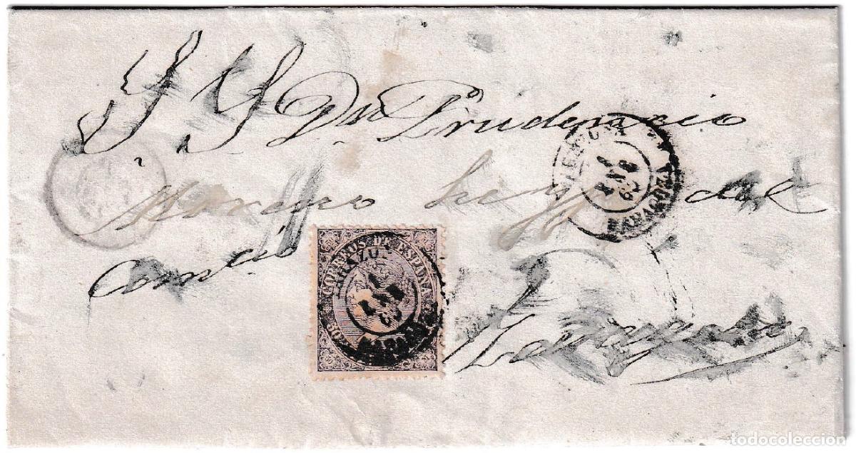 Sellos: 1869. Carta de Tarazona a Zaragoza (primer d&iacute;a de circulaci&oacute;n)