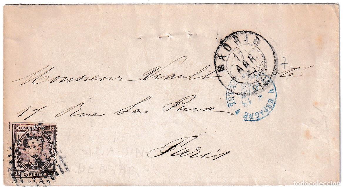 Sellos: 1878. Sobre mec&aacute;nico de Madrid a Par&iacute;s
