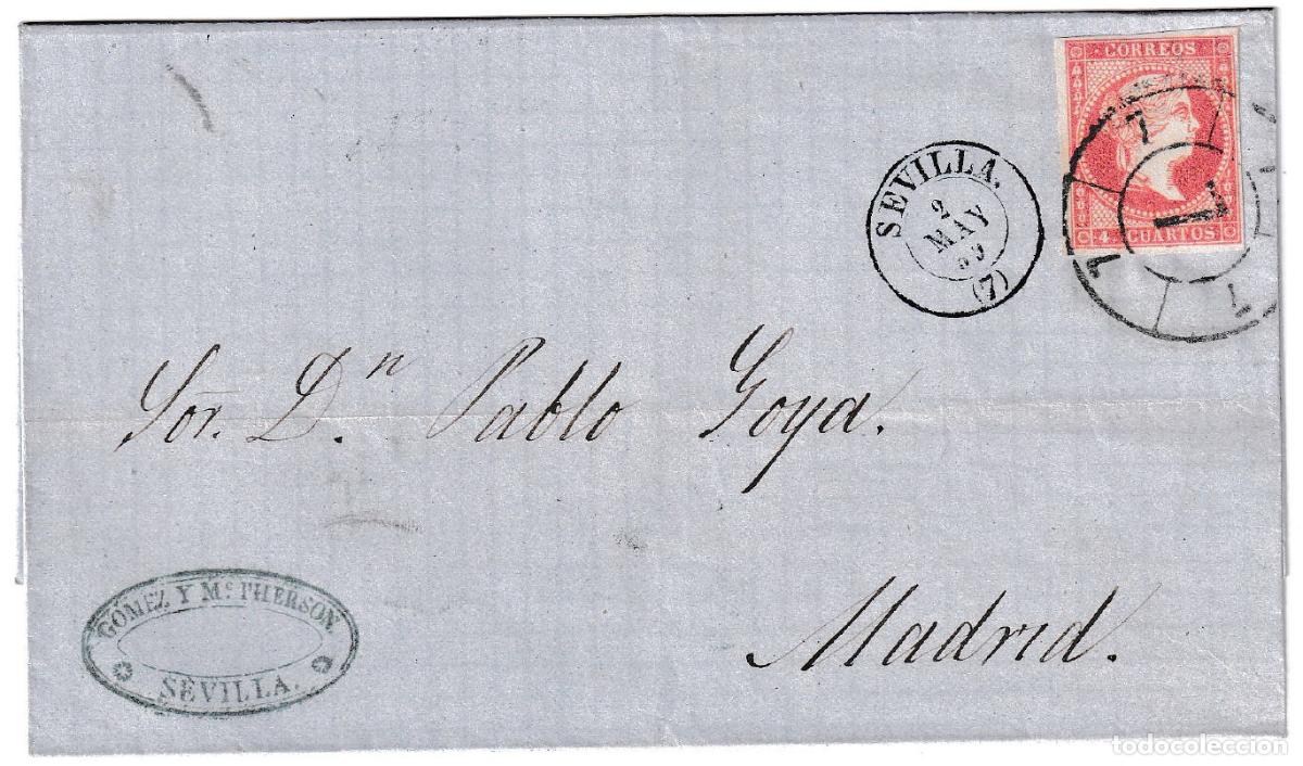 Sellos: 1859. Carta de Sevilla a Madrid