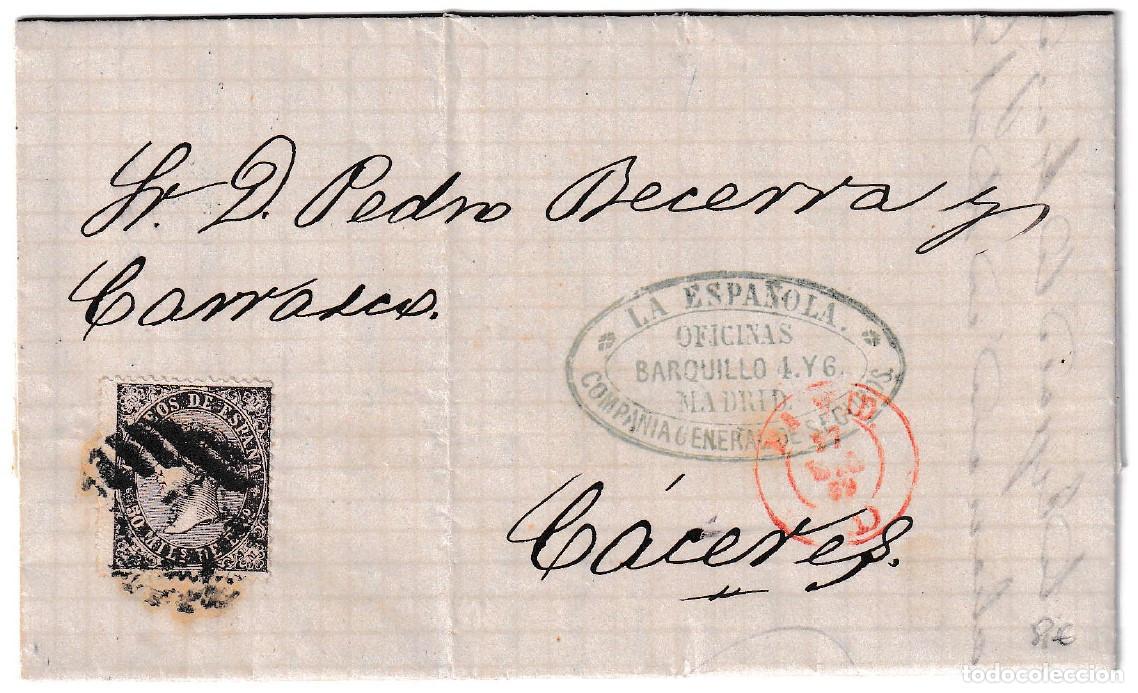 Sellos: 1869. Carta de Madrid a C&aacute;ceres