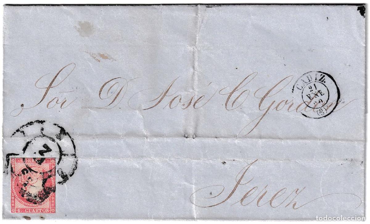 Sellos: 1860. Carta de C&aacute;diz a Jerez