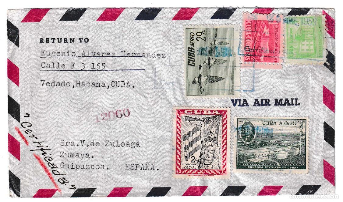 Sellos: 1959. Correo a&eacute;reo certificado de La Habana a Zumaya