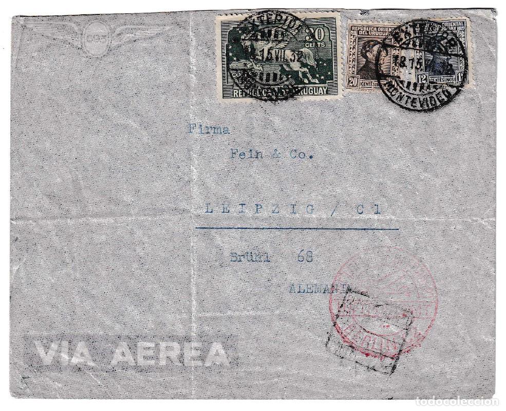 Sellos: 1932. Correo a&eacute;reo de Montevideo a Leipzig