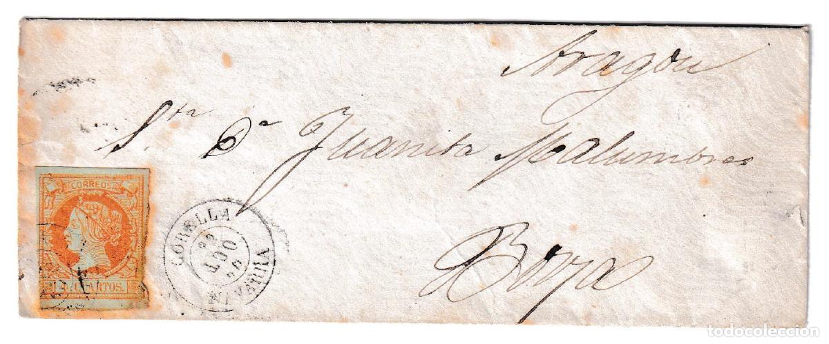 Sellos: 1860. Sobre de confecci&oacute;n mec&aacute;nica de Corella a Borja