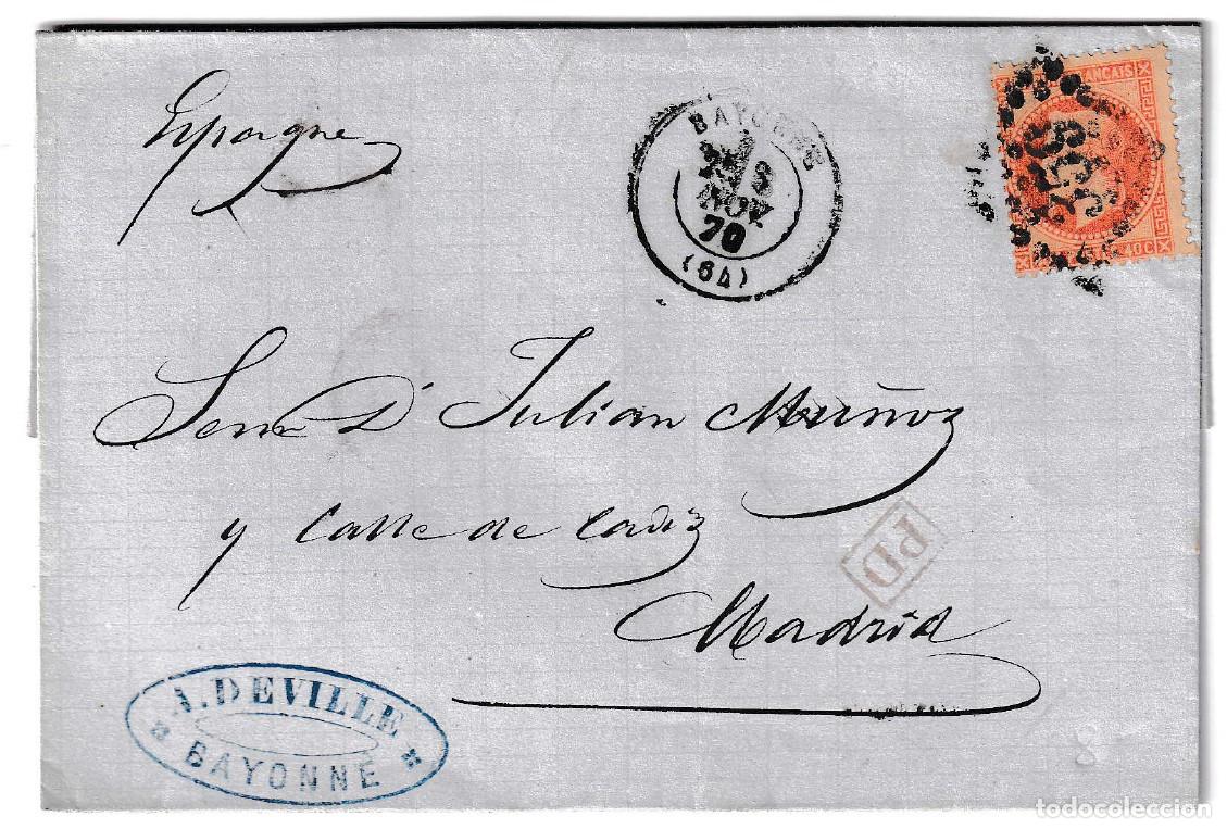 Sellos: 1870. Carta de Bayonne a Madrid