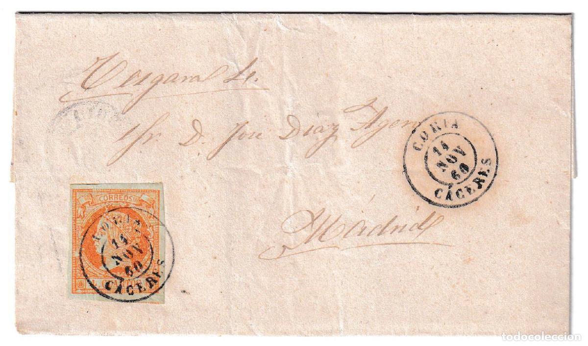 Sellos: 1860. Envuelta de Coria a Madrid