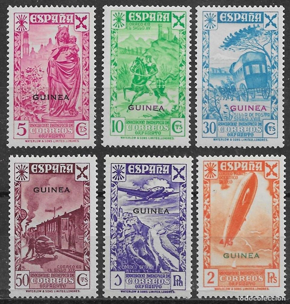 Sellos: 1938. Guinea Espa&ntilde;ola. N&ordm; 1/6 Edifil. Serie Beneficencia con fijasello. Lujo.