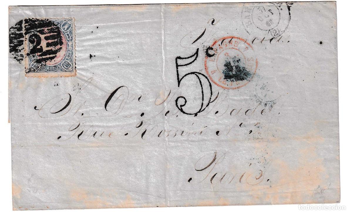 Sellos: 1865. Envuelta de Barcelona a Par&iacute;s