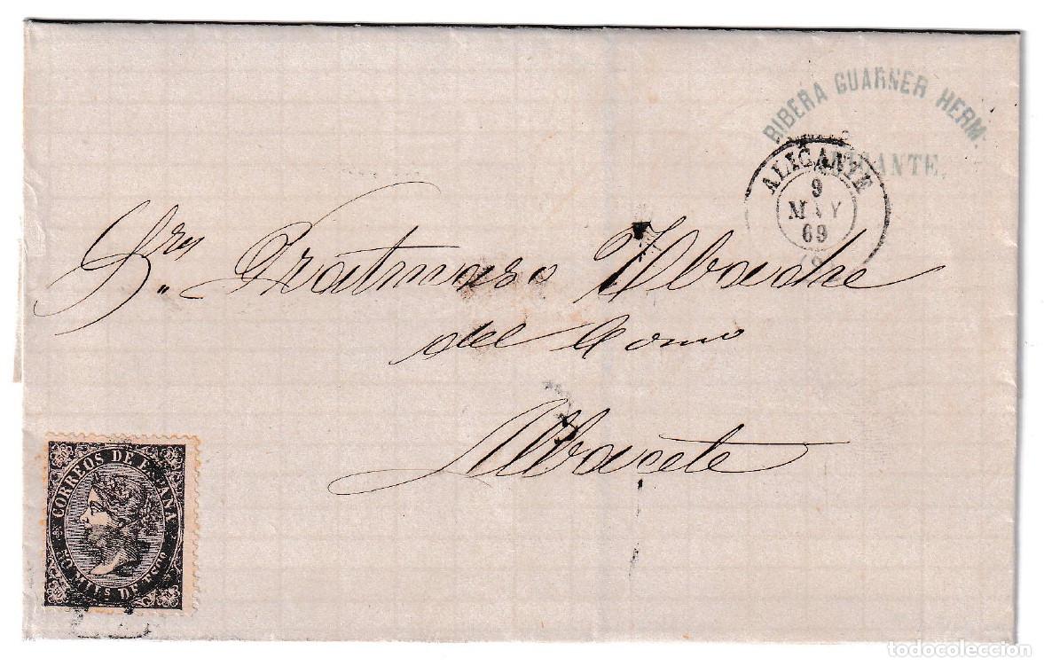 Sellos: 1869. Envuelta de Alicante a Albacete