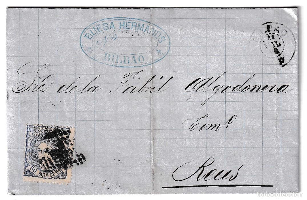Sellos: 1872. Carta de Bilbao a Reus