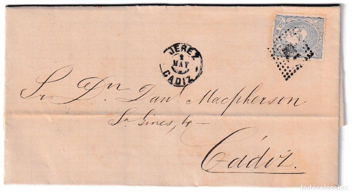 Sellos: 1872. Carta de Jerez a C&aacute;diz