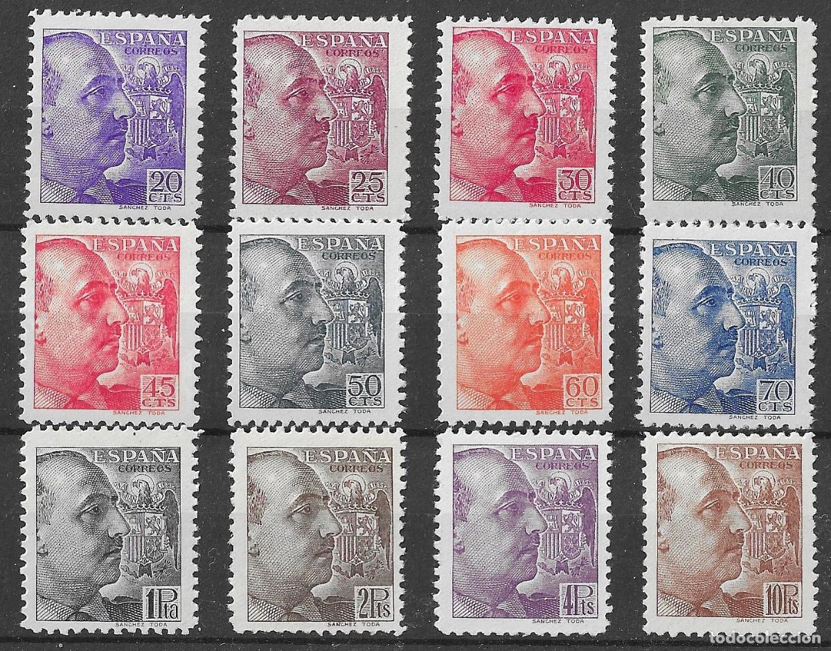 Sellos: 1939. N&ordm; 867/878. General Franco. Serie completa 12 valores
