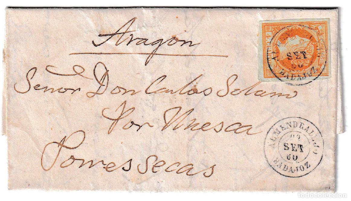 Sellos: 1860. Carta de Almendralejo a Torres secas