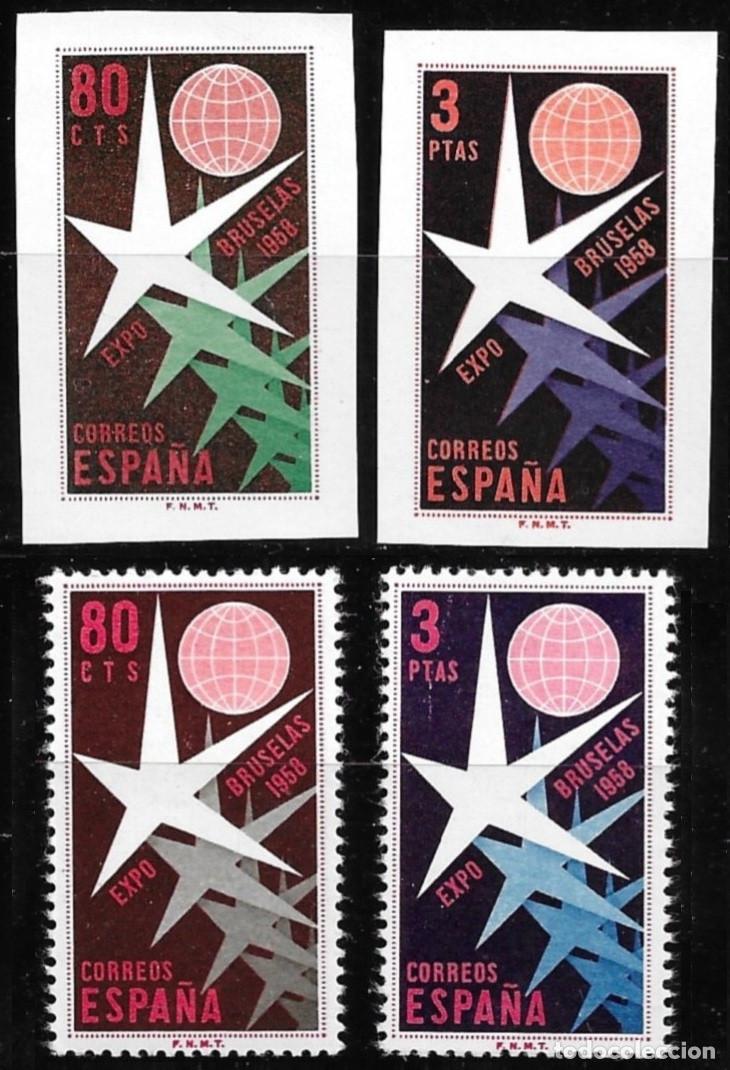 Sellos: 1958. N&ordm;1220/21 y SH 1222/23 Edifil. Exposici&oacute;n de Bruselas y EXFILNA 1958.