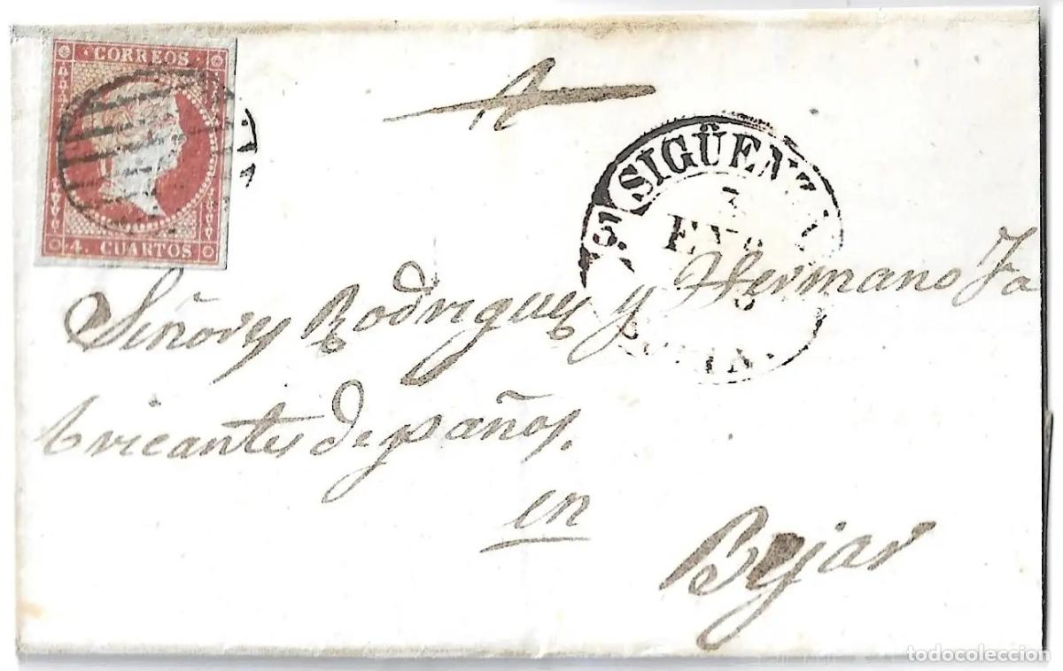 Sellos: 1856. Envuelta matasello &rdquo;Baeza&rdquo; de Sig&uuml;enza a B&eacute;jar.