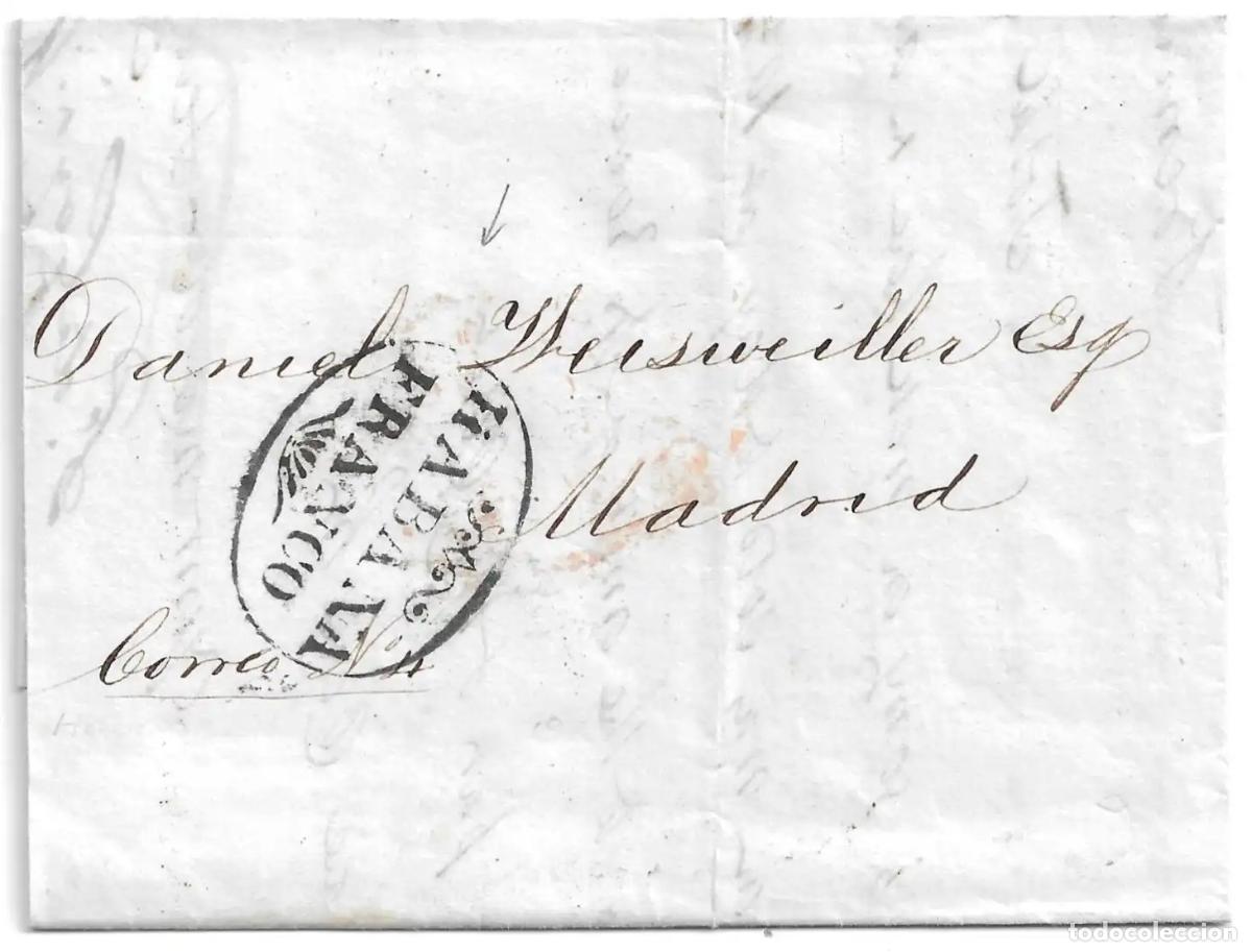 Sellos: 1830. Envuelta completa franqueada de La Habana a Madrid.