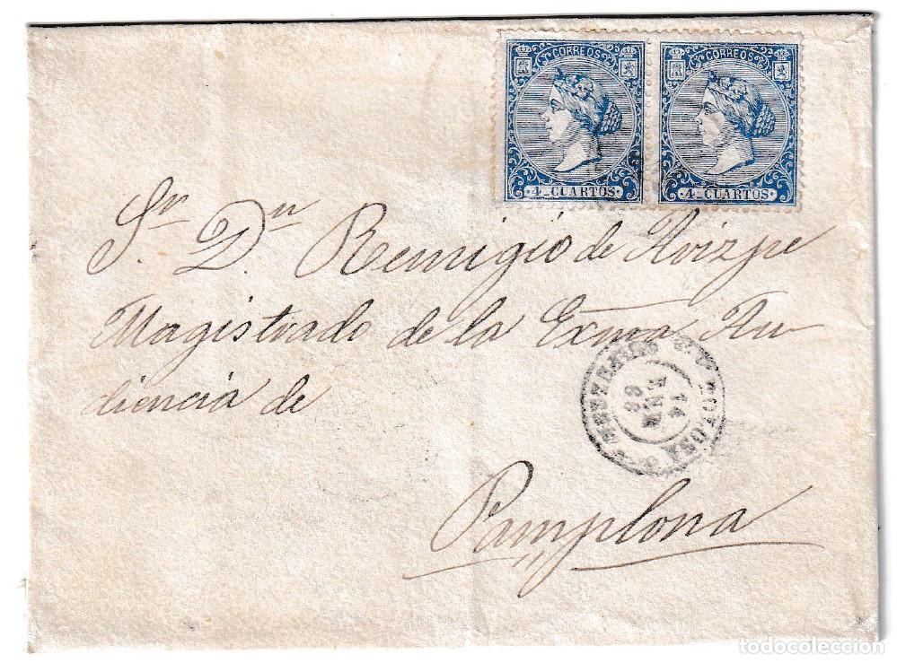 Sellos: 1866. Sobre de confecci&oacute;n mec&aacute;nica de Zum&aacute;rraga a Pamplona
