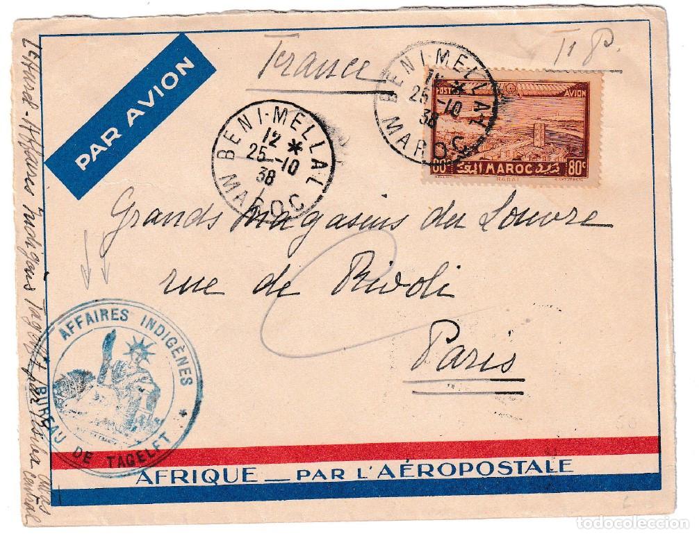 Sellos: 1938. Correo a&eacute;reo de Beni Mellal (Marruecos) a Par&iacute;s