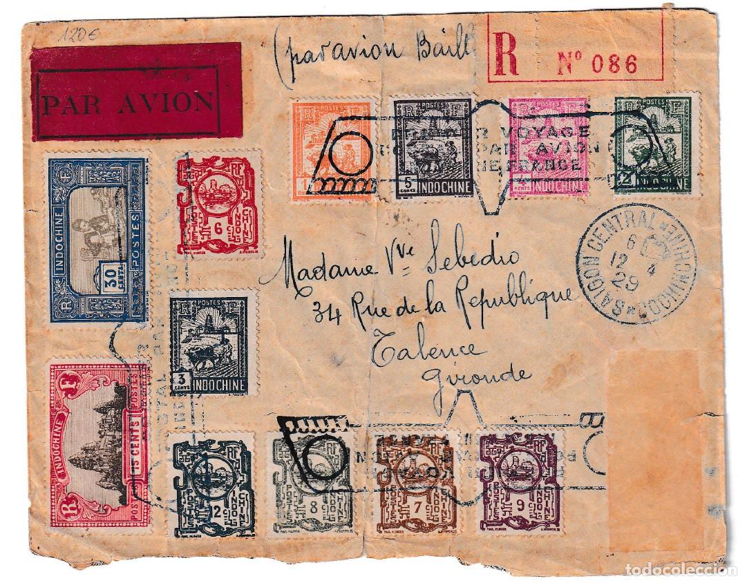 Sellos: 1929. Correo a&eacute;reo de Cochinchine (Saigon) a Valence (Francia). Marca Primer vuelo.