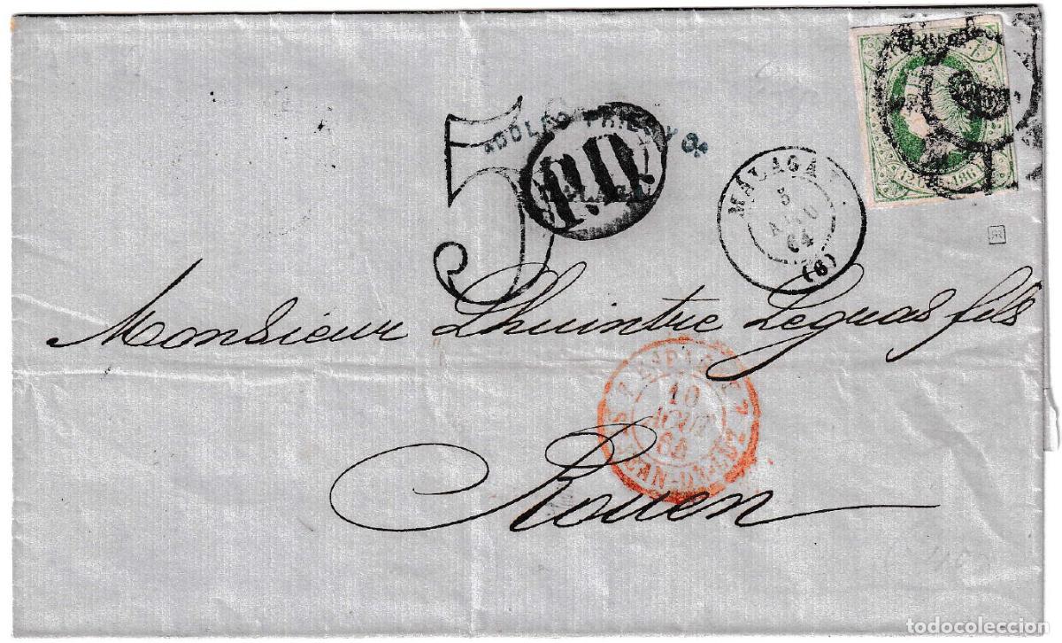 Sellos: 1864. Carta de M&aacute;laga a Rouen (Francia)