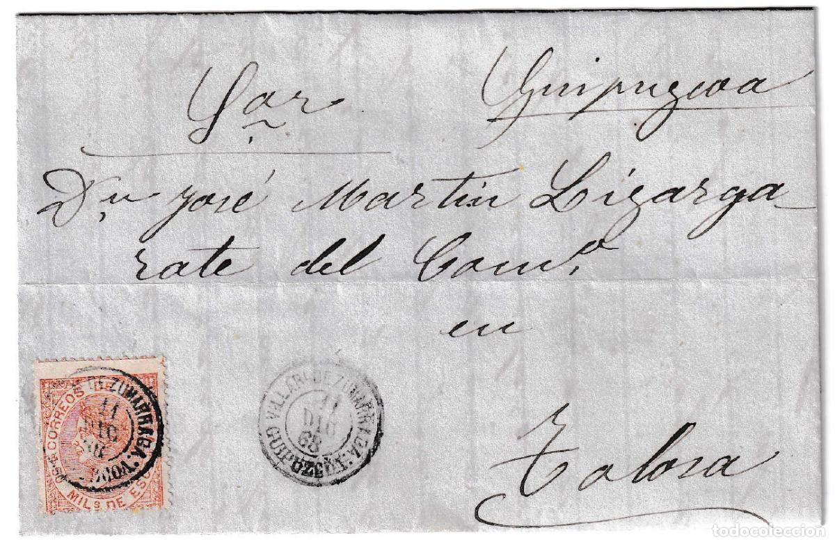 Sellos: 1868. Carta de Villar de Zum&aacute;rraga a Tolosa