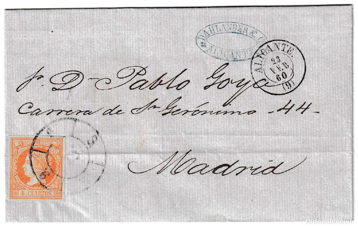 Sellos: 1860. Envuelta de Alicante a Madrid