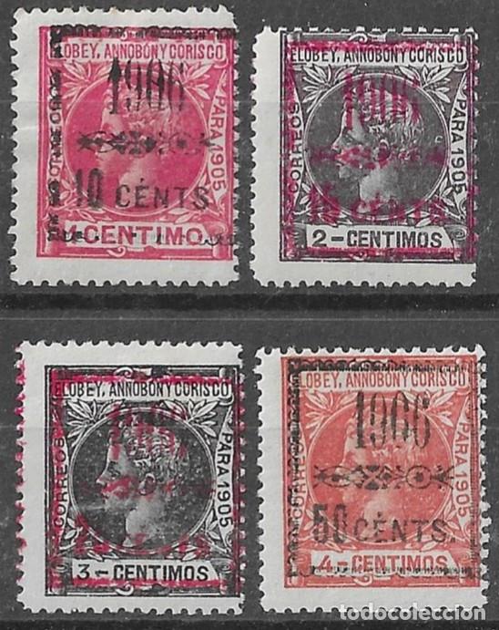 Sellos: 1906. Elobey, Annob&oacute;n y Corisco. Serie completa N&ordm; 34A/34D Edifil. Valores de 1905 Habilitados.