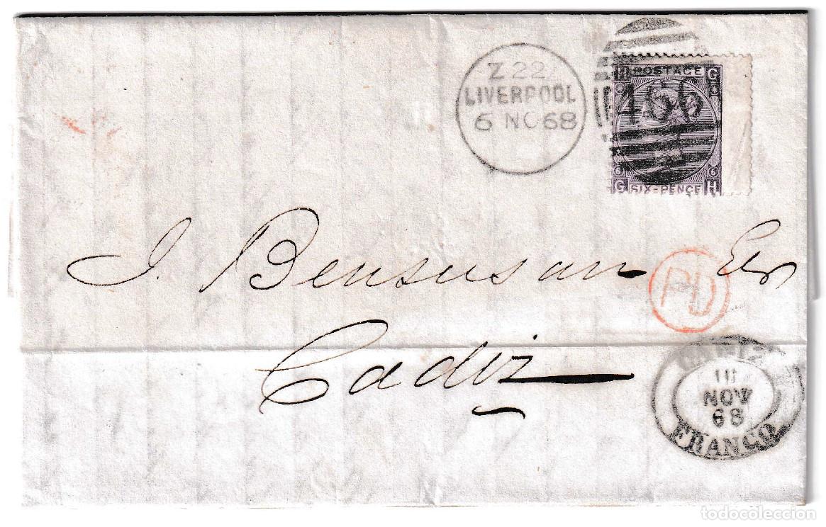 Sellos: 1868. Carta de Liverpool a C&aacute;diz