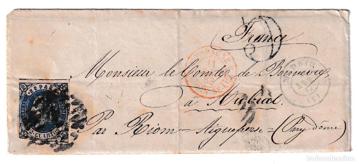 Sellos: 1863. Sobre mec&aacute;nico de Madrid a Par&iacute;s