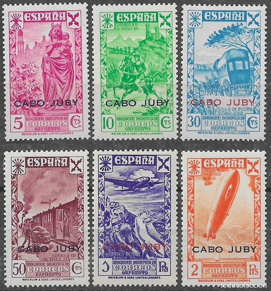 Sellos: 1943. Cabo Juby. Estado Espa&ntilde;ol. N&ordm; 12/17 Edifil. Serie Beneficencia sin fijasello. Lujo.